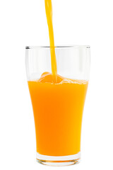 Pouring fresh organic orange juice to a glass design element