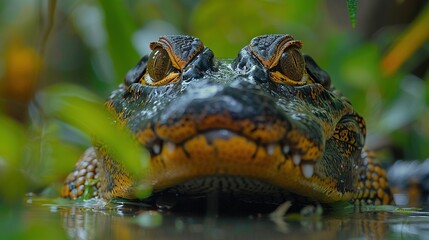 Fototapeta premium A baby alligator is looking at the camera