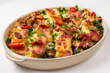 Hearty Bacon and Kale Strata with Sundried Tomatoes and Cheese