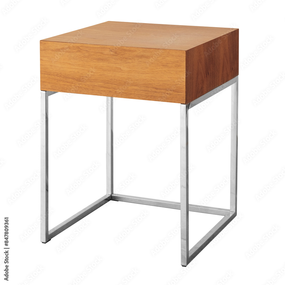 Poster square wooden stool with metal legs