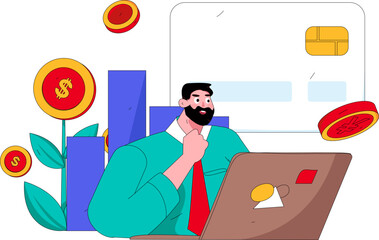 Internet financial management investment flat vector concept operation hand drawn illustration
