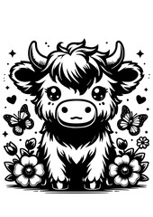 Highland Cow, Baby Cow SVG, Cow Head SVG, Baby Cow Clipart SVG, Highland Heifer SVG, Flower Cow SVG, Cute Highland Cow, Butterfly SVG, Flowers SVG, Silhouette, Cut file for Cricut SVG, JPG, PNG
