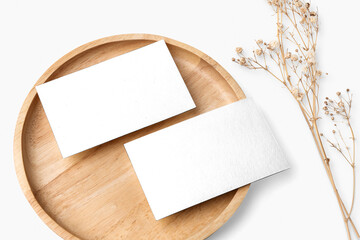 Flyer png mockup on wooden plate in flat lay style