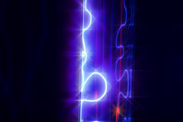 Fototapeta premium A purple and blue glowing tube with a red line running through it. The tube is lit up and he is a neon light