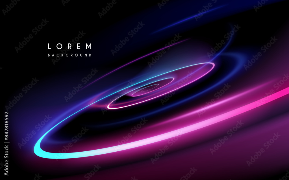 Wall mural abstract neon light spiral effect on black background