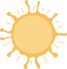 Cute hand drawn sun clipart. Funny sunrise icon with shining ray in flat style.Sign of hot weather, sunshine, sunset. Fashion vector doodles on white background