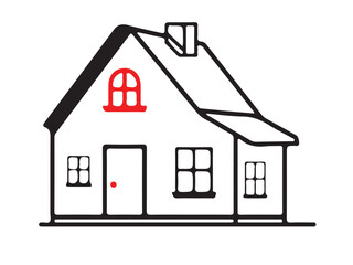 Black and white house illustration. Black thin line art house icon, outline symbol illustration. 