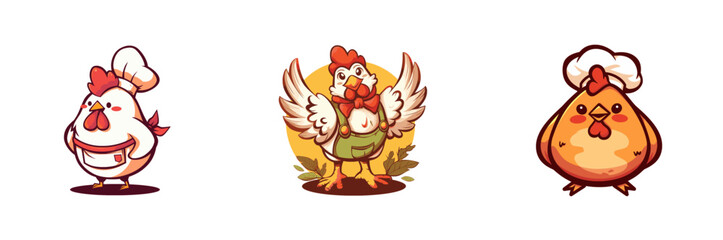 Chicken chef illustration character mascot, culinary, eatry and restaurant logo concept. package.