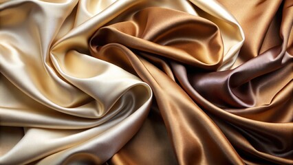 Luxurious golden and beige satin fabric folded in soft waves.