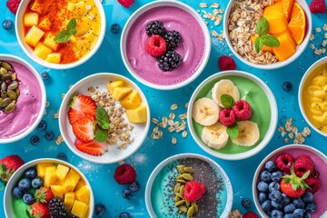 Vibrant Smoothie Bowls: Fresh Fruits, Nuts & Seeds for Health Blogs, Social Media, Food Marketing