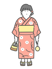 浴衣を着た女性イラスト　お祭り
