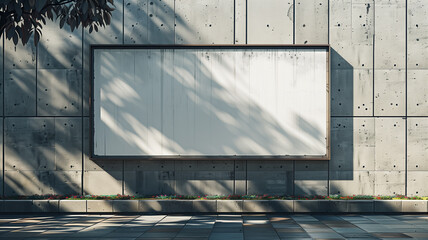 An blank billboard on a concrete wall, with shadows. commercial poster or banner mockup