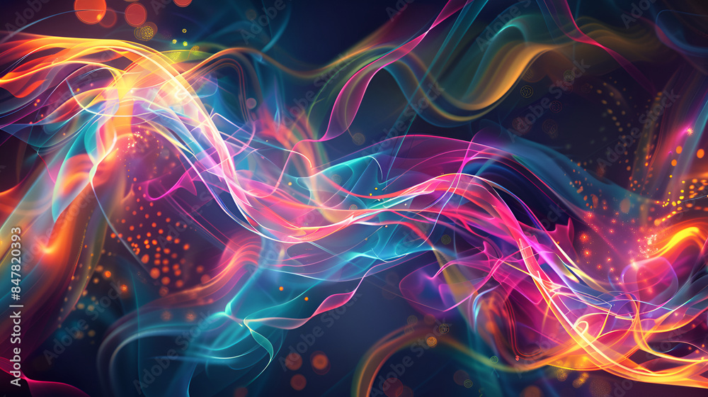 Poster abstract colorful background with lines and waves,bright glowing sparks abstract colored fractals an