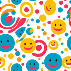 Colorful Smiling Face Pattern Seamless Background Illustration
