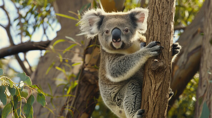 Naklejka premium Koala Bear Clinging to Tree in Natural Habitat, Brisbane