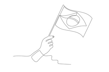 Hand with brazil flag. Independence of brazil concept one-line drawing