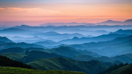 Obraz premium Serene mountain layers during a calm and peaceful dusk