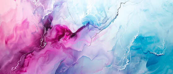 A blend of soft pinks, purples, and blues in an abstract composition that evokes a sense of tranquility and whimsical charm with its fluid, flowing forms.