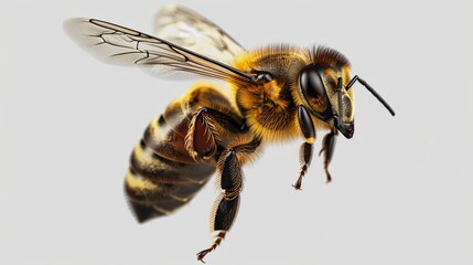 Bee in Flight: Transparent Background Macro Shot of Pollinating Insect - Generative AI Image