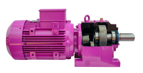 A pink motor with a black gear inside