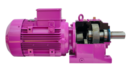 A pink motor with a black gear inside