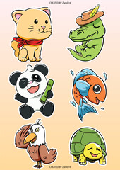 Cute Animal Logo Sticker Vector