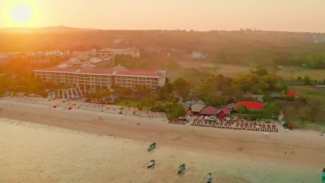 Geger Beach Nusa Dua Bali is one of the most popular tropical beach Bali with scenery hotel on nature background Bali Indonesia 4K Aerial view