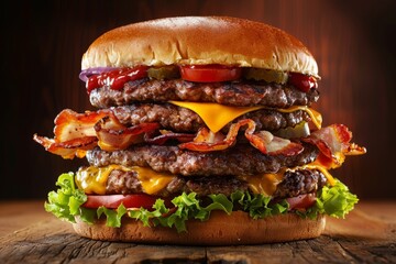 Gourmet Burgers: Juicy, Well-Stacked with Fresh Ingredients and Toppings for Restaurants, Food Blogs, and Advertisements