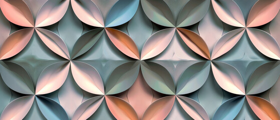 A beautifully intricate abstract background featuring a repetitive pattern of petal-like shapes in soft pastel hues, creating a serene and aesthetically pleasing design.