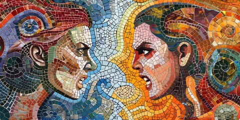 Obraz premium Mosaic Art Depiction of Argument