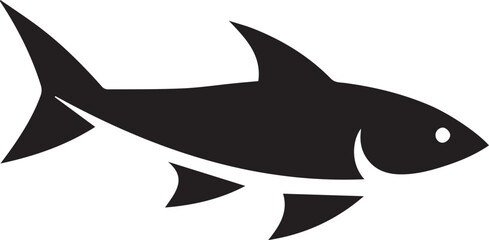 Fish silhouette in line art style. Fish vector by hand drawing. Fish tattoo on white background. Black and white fish vector on white background. Marine animal illustration. Marine life animal.