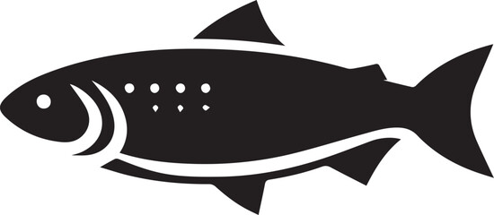 Fish silhouette in line art style. Fish vector by hand drawing. Fish tattoo on white background. Black and white fish vector on white background. Marine animal illustration. Marine life animal.