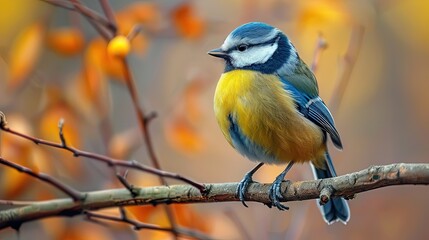 Fototapeta premium A small bird is perched on a branch in a tree