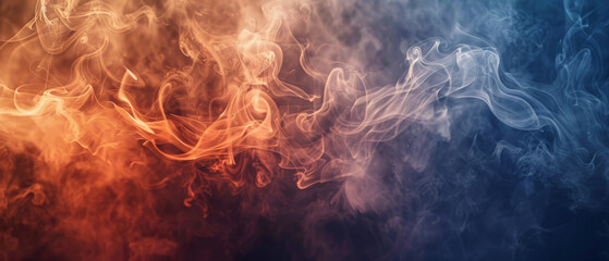 Delicate swirls of orange and blue smoke intertwine, forming a mesmerizing blend of warm and cool tones.