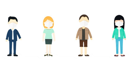 Paper craft people wearing face masks in public design element