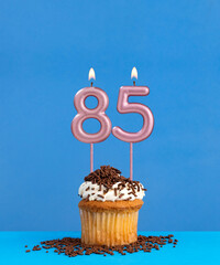 Candle number 85 - Birthday card with cupcake on blue background