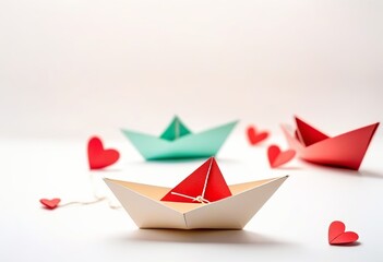 Naklejka premium Paper boats and a heart with an anchor symbol on a white background