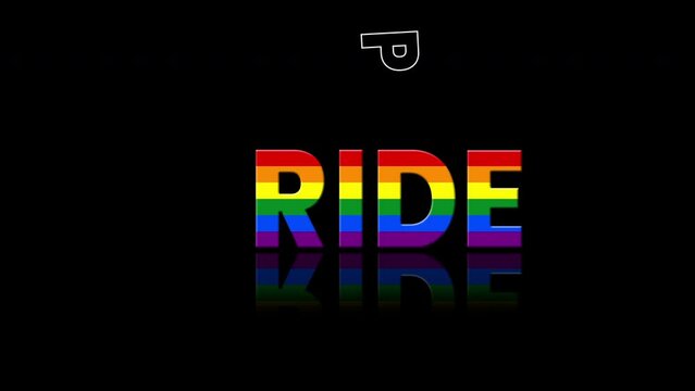 Animation of pride text with lgbt flag colors on black background.text animation with bounce effect.gay pride flag. Lesbian, gay, bisexual, transgender, and queer Lgbtq.