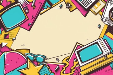 90s themed yellow party background featuring blank central space for copy - vintage - celebration - graphic design