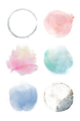 Watercolor blobs and brush stroke design element set