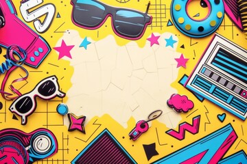 90s themed yellow party background featuring blank central space for copy - vintage - celebration - graphic design