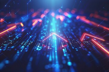 Business technology growth concept. Abstract arrow neon light background
