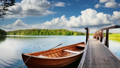 Obraz premium boat on the lake boat, lake, water, sky, landscape, river, nature, summer, fishing