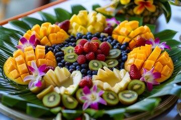 "Tropical Fruit Platters: Pineapple, Mango, Kiwi, Berries for Travel, Health Blogs, Food Promotions"