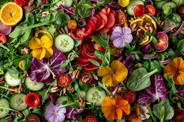 Vibrant Salad Creations: Fresh Vegetables, Fruits, Nuts & Dressings for Health-Conscious Audiences