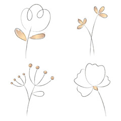 Png flower and leaf minimal metallic set