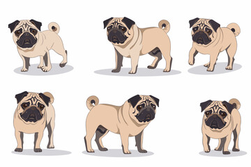 Cartoon dog. Active pet animal, cute puppy and dogs in different poses, running, jumping and sleeping character vector illustration set