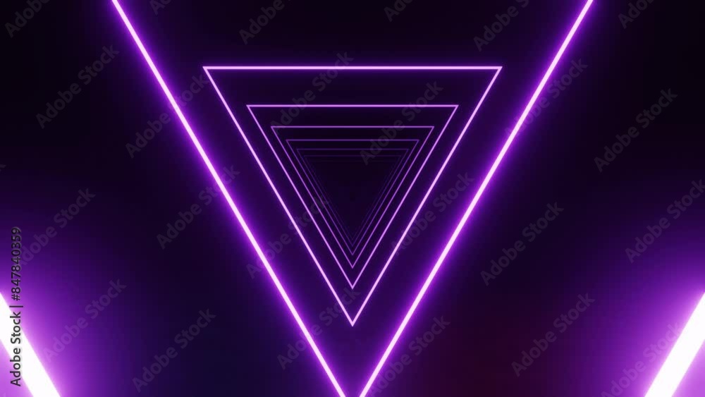Leinwandbilder abstract of dark sci-fi triangle tunnel, futuristic neon light in geometric form. loop animation.