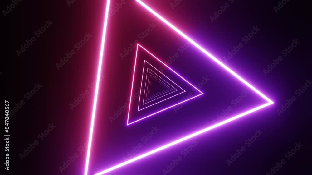Leinwandbilder abstract of dark sci-fi triangle tunnel, futuristic neon light in geometric form. loop animation.