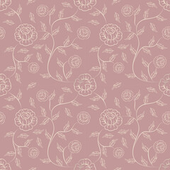 Peony flowers pattern seamless background for print on fabric.